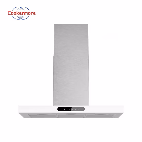 Cappa con controllo soft touch a forma di T. Cappa da cucina in acciaio inossidabile dal design innovativo e moderno