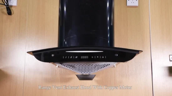 Cappa aspirante da cucina in acciaio inossidabile con aspiratore per pulizia automatica montata a parete in vetro